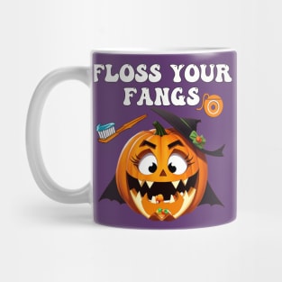 Funny Floss Your Fangs Dental Humor Halloween Mug